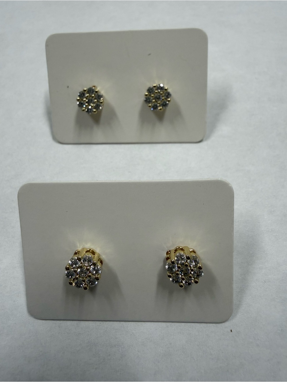 Set of 2 Pairs of 14k Gold Electroplated with Cluster of Cz Stones Stud Earrings